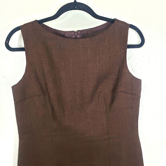 Women's David Meister Brown Tweed White Lace Sleeveless Dress Size 10/Med - Picture 3 of 11